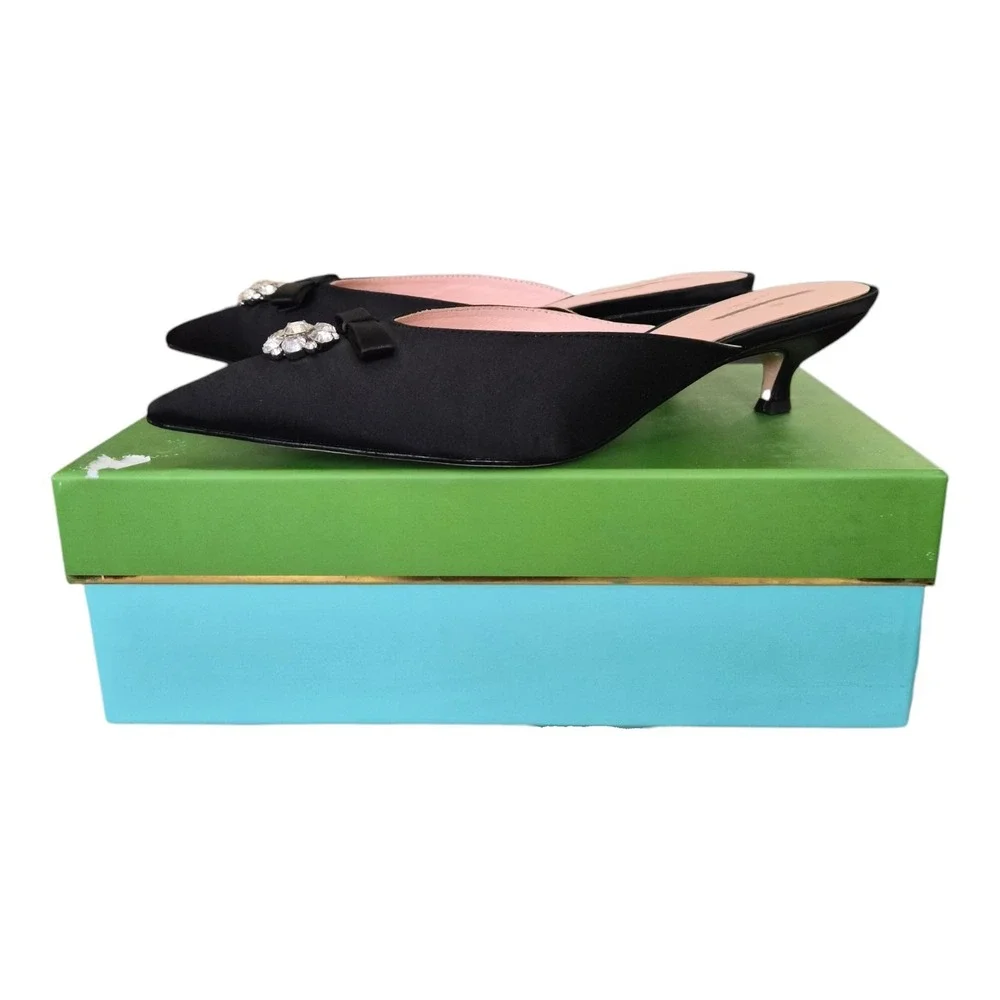 Kate Spade Darlene Satin‎ Mules Black Pointed Toe Size 9 Classic - Picture 5 of 9